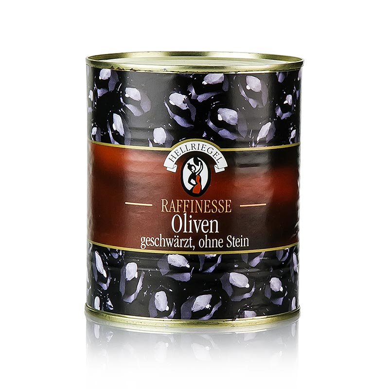 Sorte oliven, uden sten, sortfarvede, i lage, 850 g