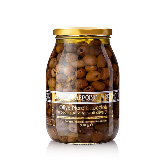 Sorte oliven, uden sten (Snocciolate), i olivenolie, Ardoino, 930 g