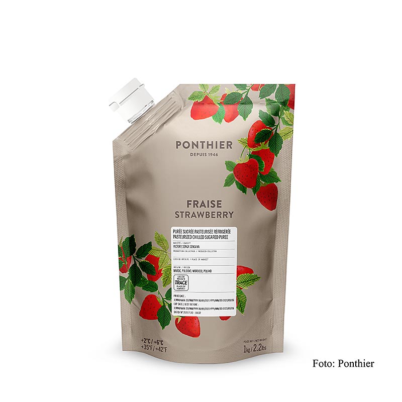 Ponthier jordbærpuré, med sukker, 1 kg