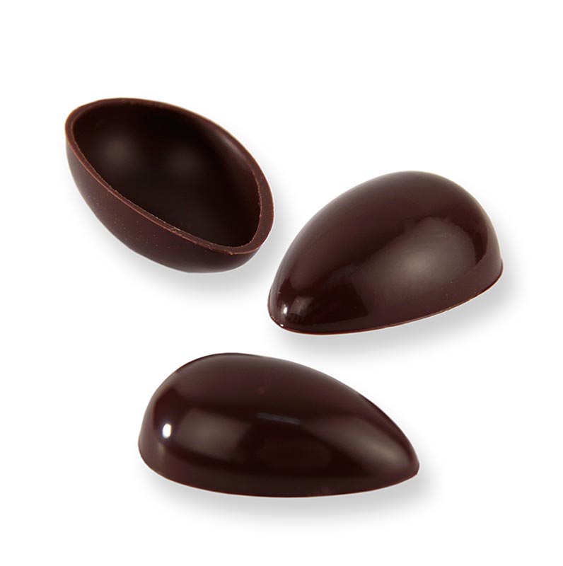 Praline-æg-halvskaller, mørk chokolade, små, 40x26 mm, Läderach (påske), 588 stk