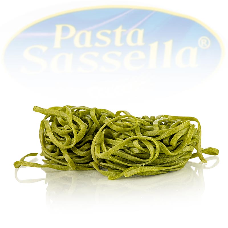 Friske tagliarini med spinat, grøn, båndnudler, 3 mm, Sassella, 500 g