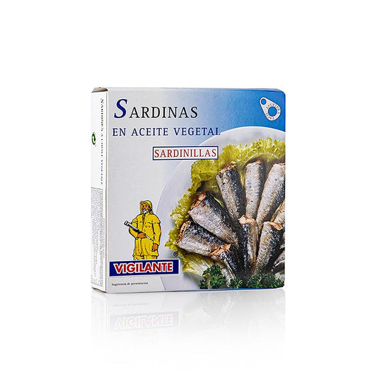 Sardiner, hele, med skind og ben, i vegetabilsk olie, 275 g