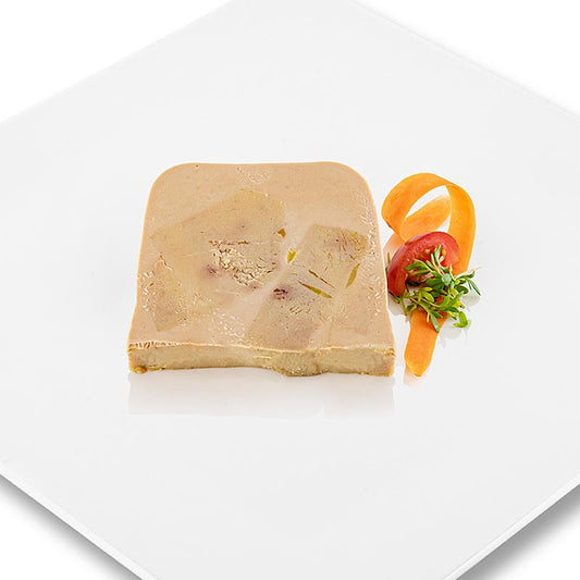 Gåseleverblok, med stykker, foie gras, trapezformet, halvkonserveret, Rougié, 1 kg