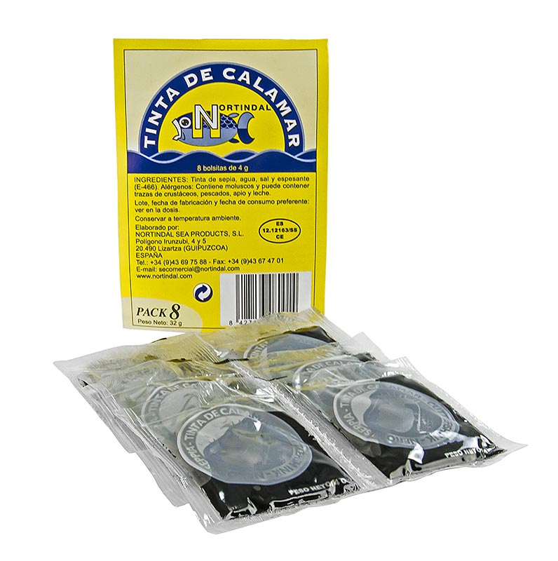 Blækspruttefarve, flydende, i portionsposer, 32 g, 8 x 4 g