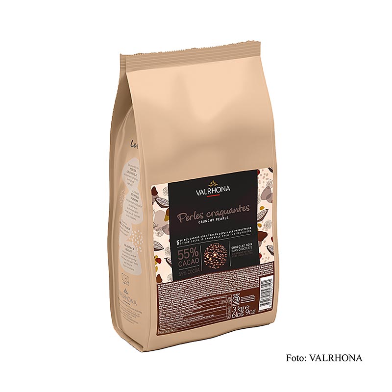 Sprøde perler, kornfyld med chokoladeovertræk, 55 % kakao, Valrhona, 3 kg