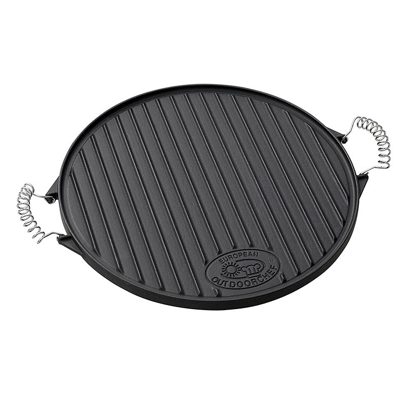Outdoorchef-tilbehør – støbejernsplade "Plancha", 2 håndtag, ø 39 cm, 1 stk
