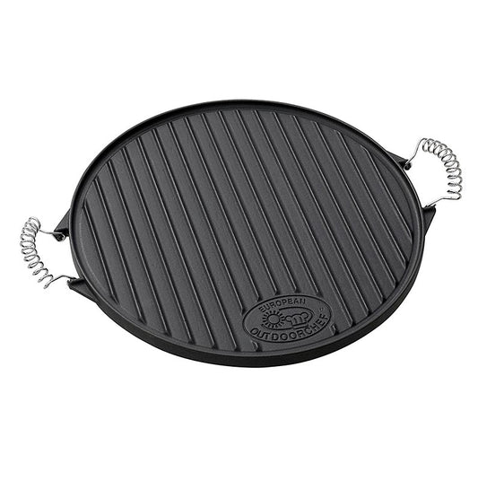 Outdoorchef-tilbehør – støbejernsplade "Plancha", 2 håndtag, ø 39 cm, 1 stk