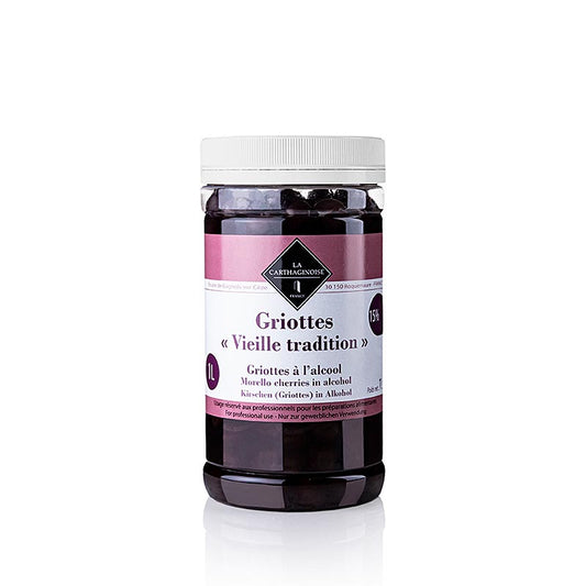 Griottes – sure kirsebær, i kirsebærbrændevin, uden kerne og stilk, 15 % vol., 1 kg