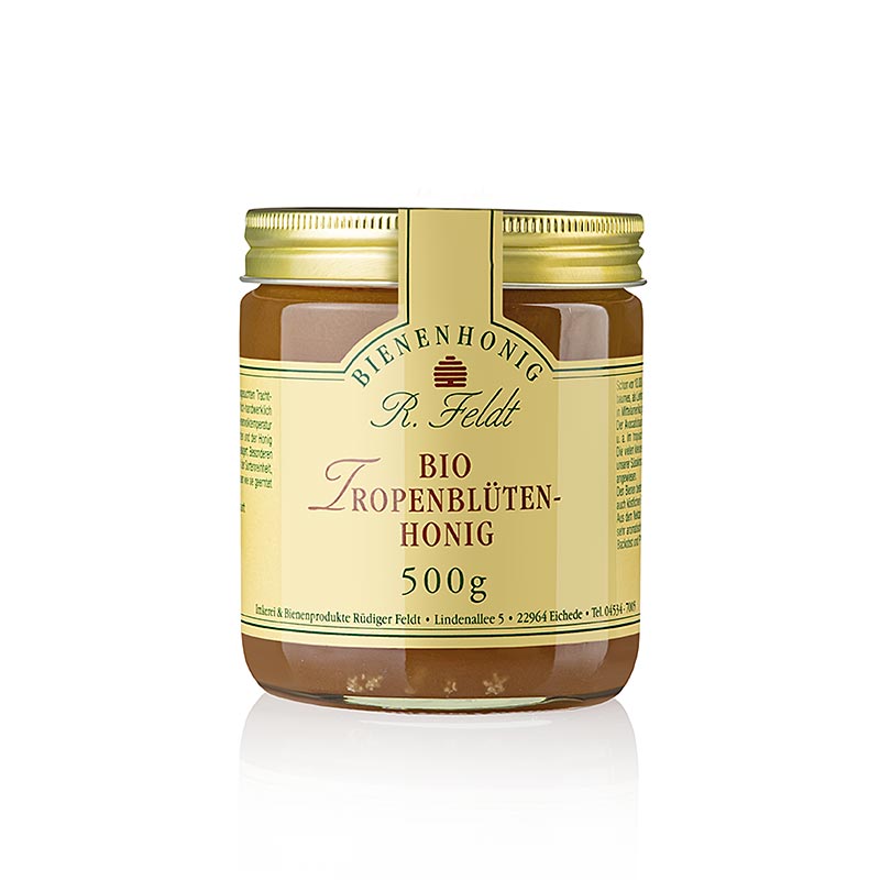 Feldt tropisk blomsterhonning, guld, flydende, blomsteragtig, økologisk, 500 g