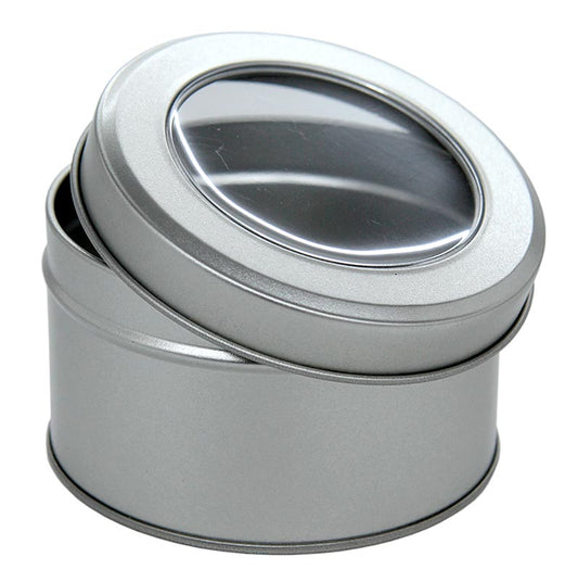 Metalbeholder med vindue, ø 86 mm, 40 mm høj, 1 stk