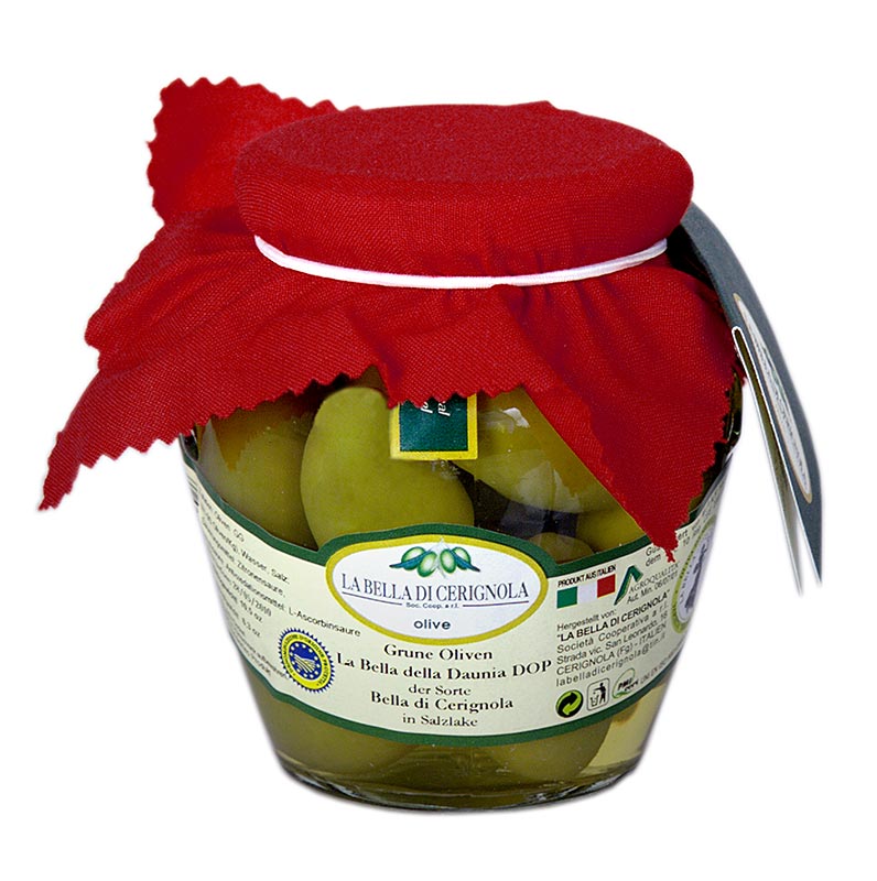 Grønne kæmpeoliven, med sten, "Bella di Cerignola", i lage, 300 g