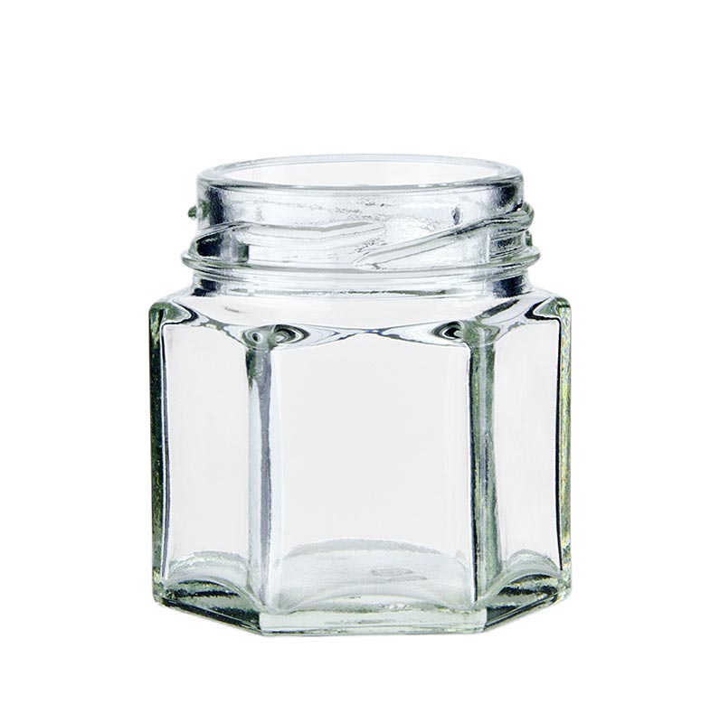 Glas, sekskantet, 47 ml, ø 43 mm munding, uden låg, 1 stk.