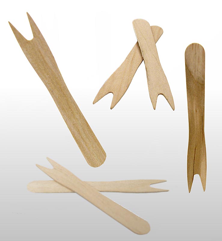 Snackgafler/-pinde af træ, lysebrune, 8,5 cm, med 2 tænder, 1.000 stk.