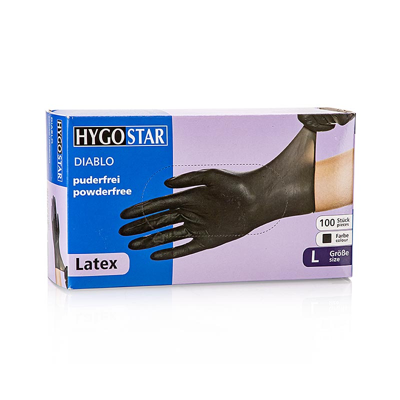 Engangshandsker af latex, sort, L, upudret, 100 stk.
