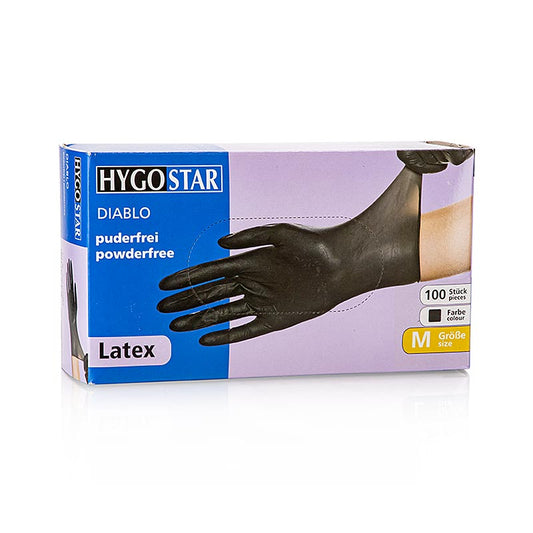 Engangshandsker af latex, sort, M, uden pudder, 100 stk.