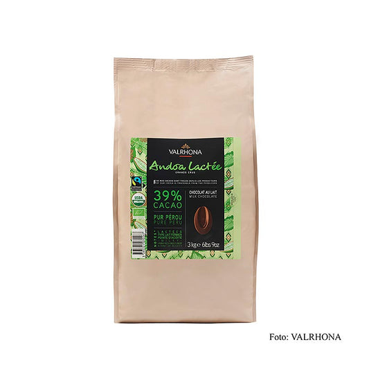 Valrhona Andoa Lactée, mælkechokolade, callets, 39 % kakao, økologisk, 3 kg