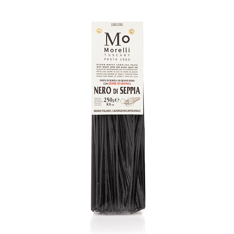 Morelli 1860 Linguine, sort, med blækspruttefarve & hvedekim, 250 g