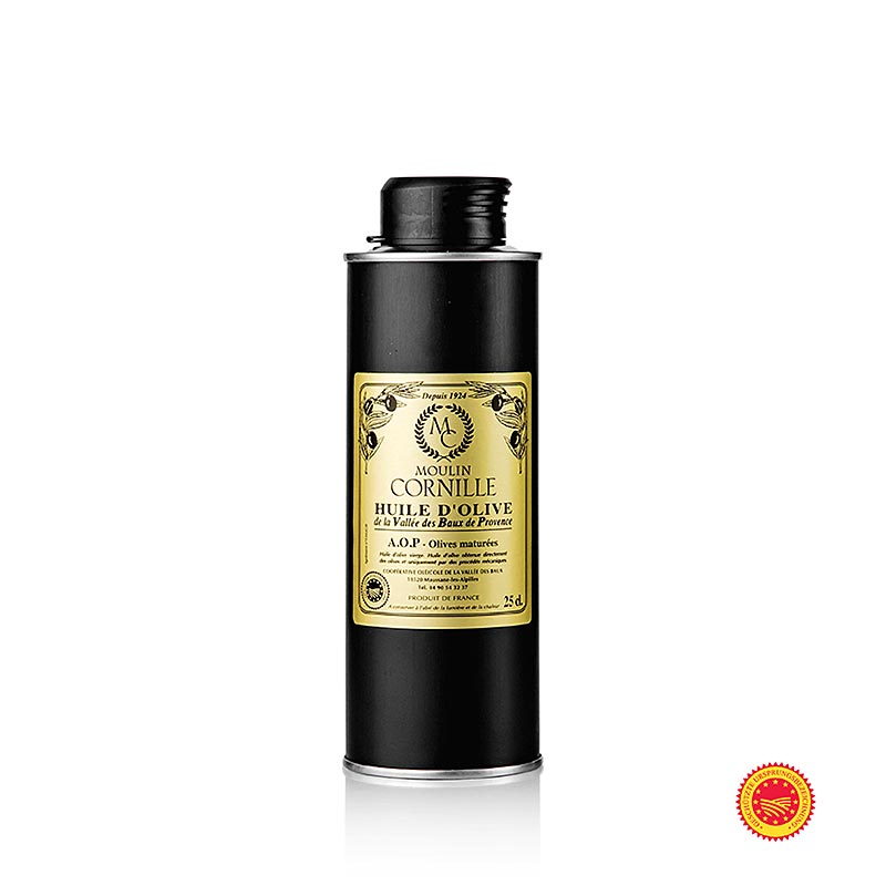 Jomfruolivenolie, Fruité Noir, mild-sødlig, Baux de Provence, g.U., Cornille, 250 ml