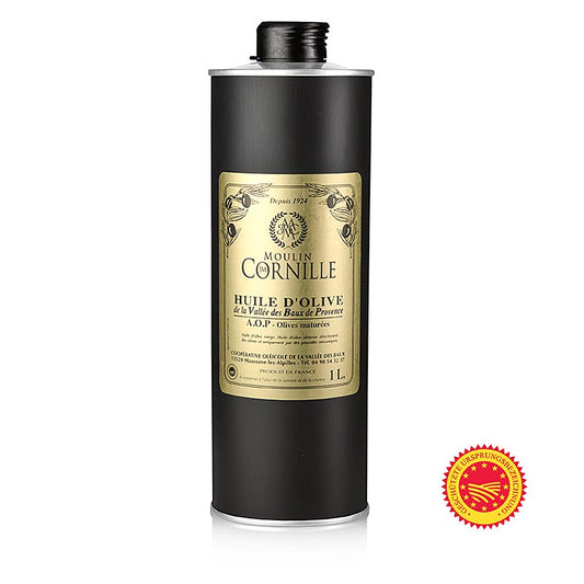 Jomfruolivenolie, Fruité Noir, mild-sødlig, Baux de Provence, BOB, Cornille, 1 l