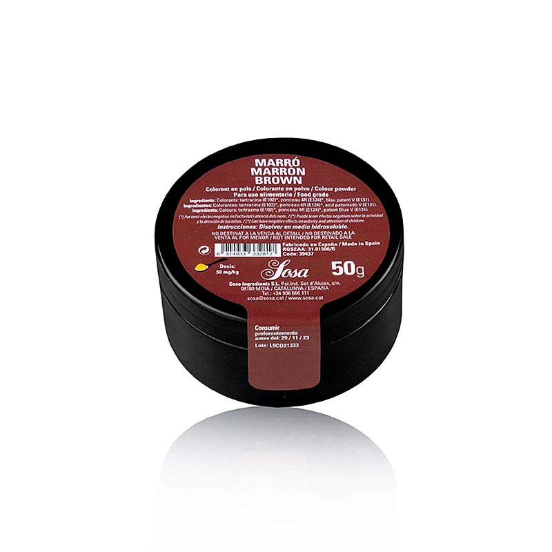 Sosa fødevarefarve, pulver, kastanjebrun, vandopløselig, 50 g