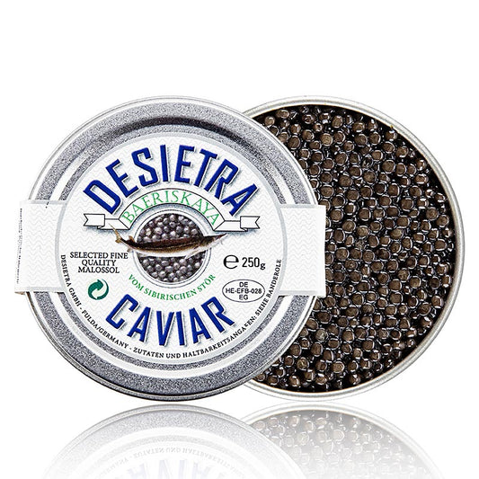 Desietra Baeriskaya kaviar (Acipenser baerii), akvakultur Tyskland, 250 g