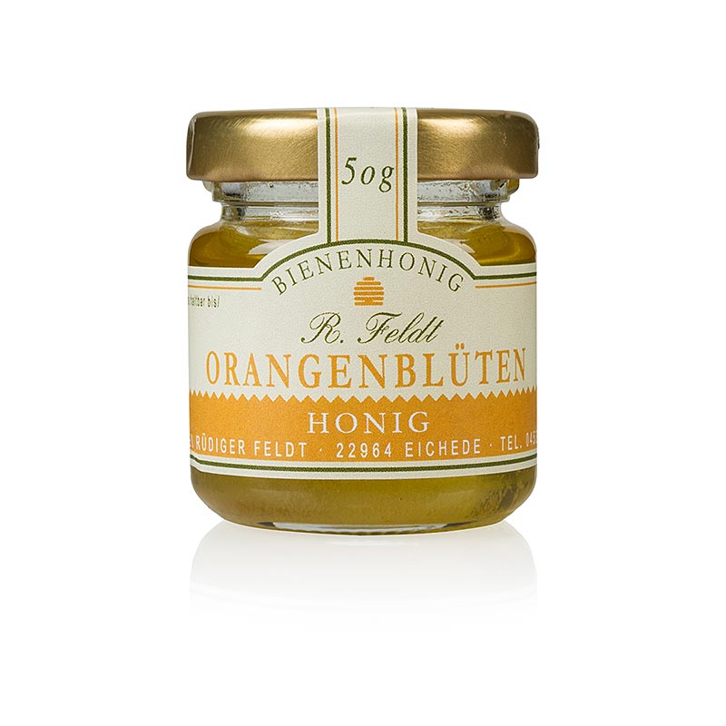 Appelsinblomsthonning, gylden, flydende, sød, portionsglas, 50 g
