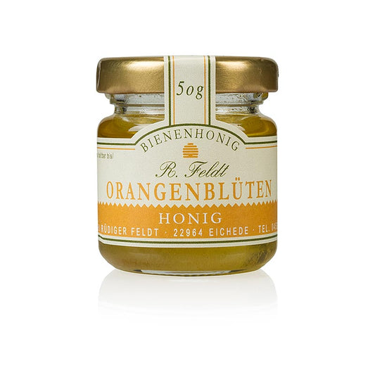 Appelsinblomsthonning, gylden, flydende, sød, portionsglas, 50 g