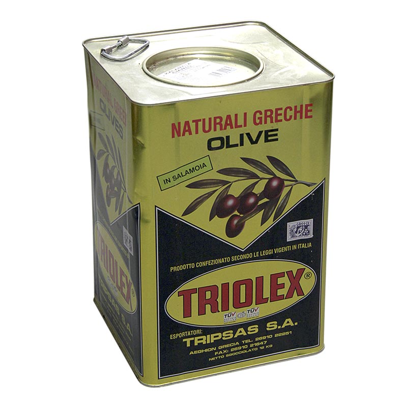 Sorte oliven, med sten, Kalamata-oliven, Giants, i lage, 17,5 kg