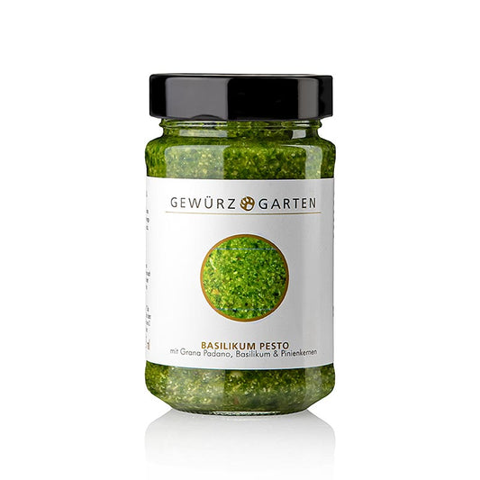 Gewürzgarten basilikum-pesto, med basilikum, pinjekerner, Grana Padano, 225 ml