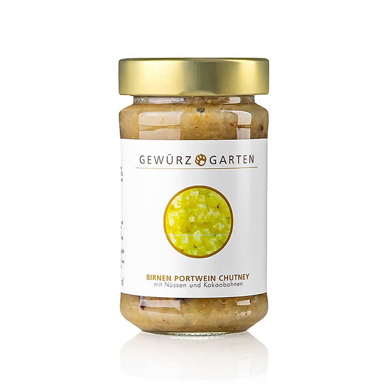 Gewürzgarten Pære-portvin-chutney, med nødder, ingefær og kakaobønner, 225 ml