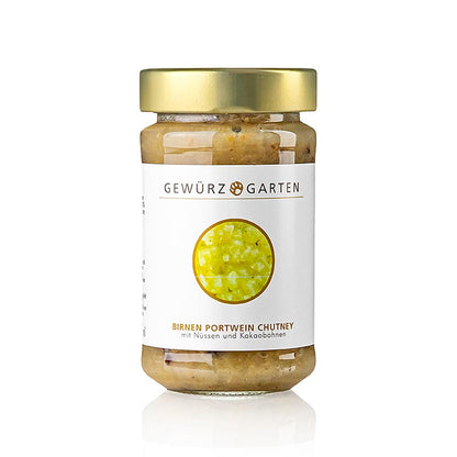 Gewürzgarten Pære-portvin-chutney, med nødder, ingefær og kakaobønner, 225 ml