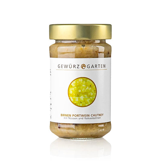Gewürzgarten Pære-portvin-chutney, med nødder, ingefær og kakaobønner, 225 ml