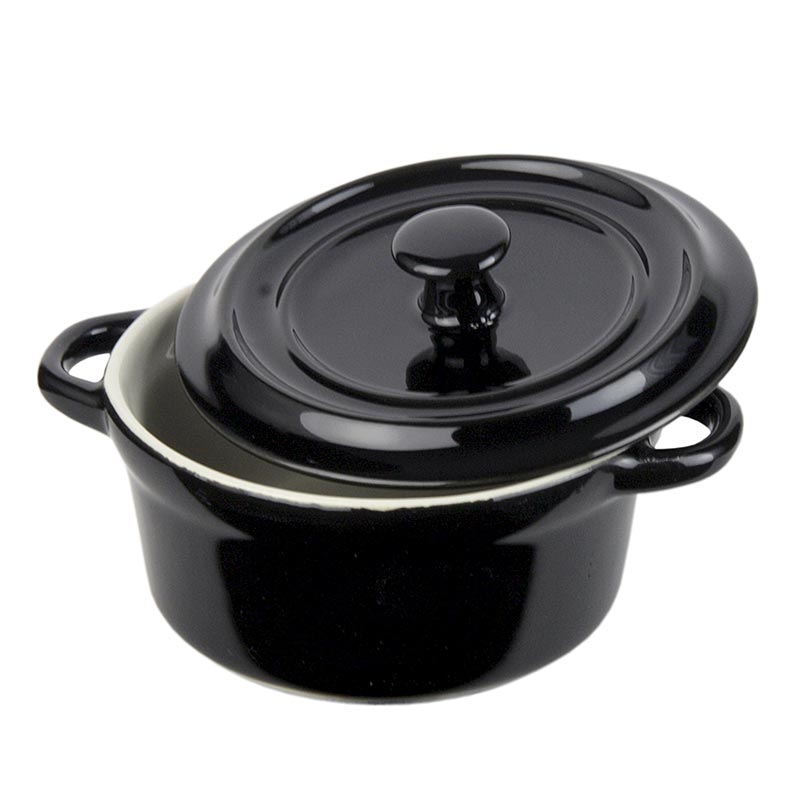 Keramisk cocotte, sort, med låg, 250 ml, ø 10,5 cm høj, 1 stk