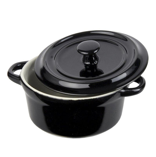 Keramisk cocotte, sort, med låg, 250 ml, ø 10,5 cm høj, 1 stk