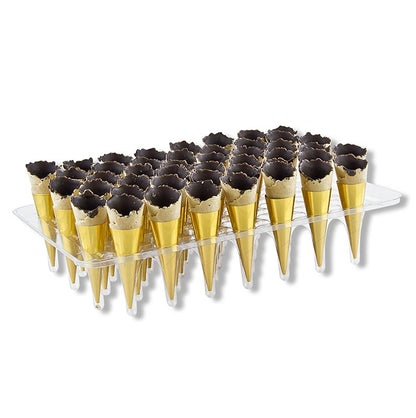 Mini-horn, guld, overtrukket med mørk chokolade, ø 3x7 cm, 1,2 kg, 180 stk