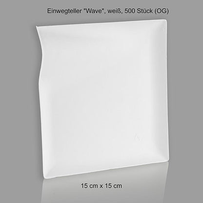 Engangsplade "Wave", af sukkerrørsfibre, hvid, firkantet med bølge, 15x15 cm, 500 St