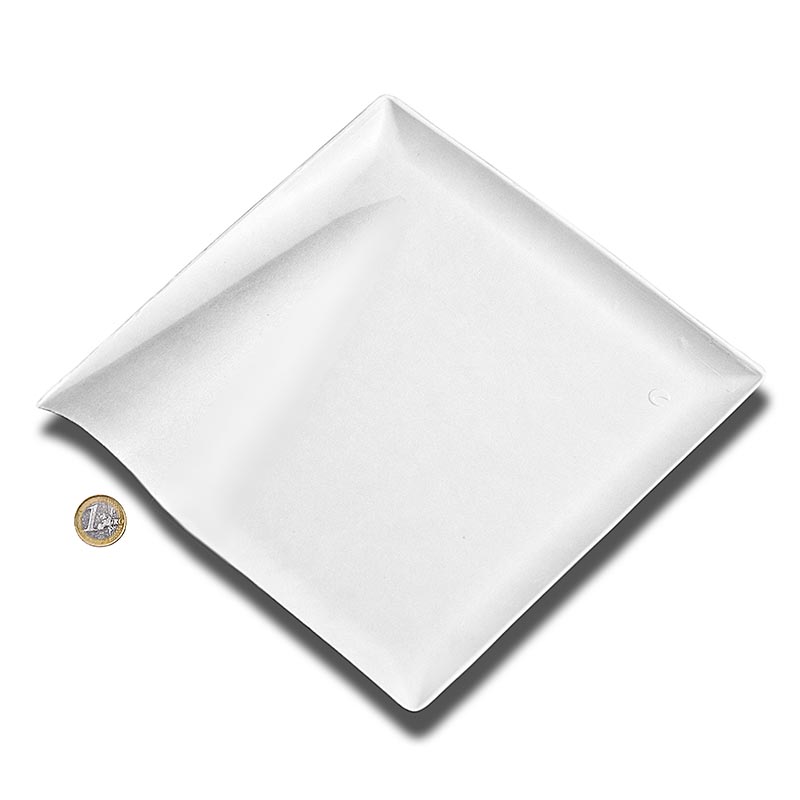 Engangsplade "Wave", af sukkerrørsfibre, hvid, firkantet med bølge, 20,5x20,5 cm