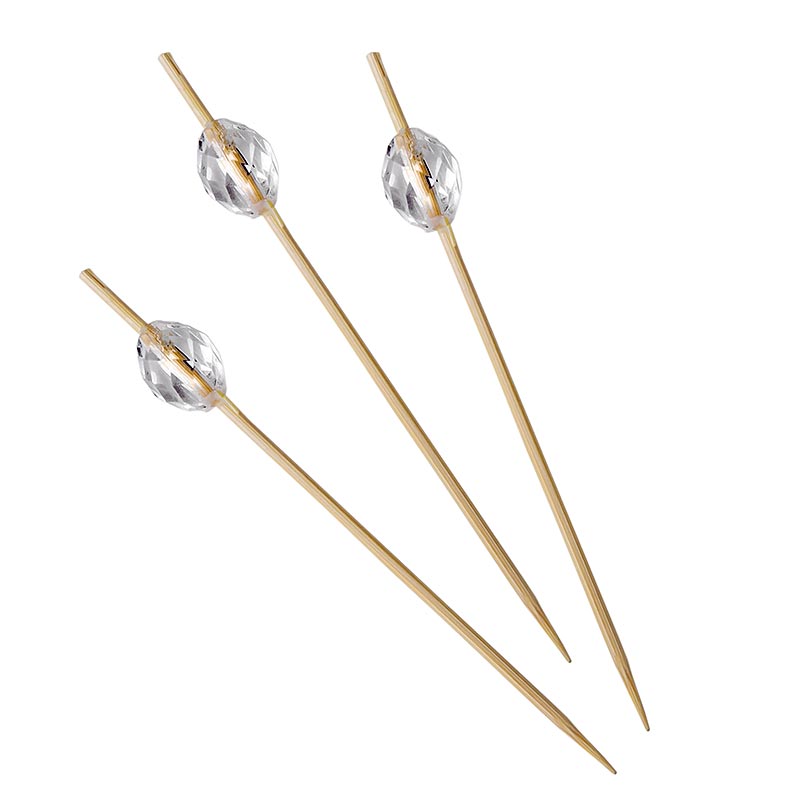 Bambusspyd, med gennemsigtig plastdiamant, 9 cm, 100 stk