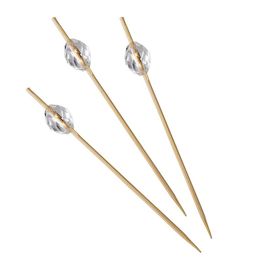 Bambusspyd, med gennemsigtig plastdiamant, 9 cm, 100 stk
