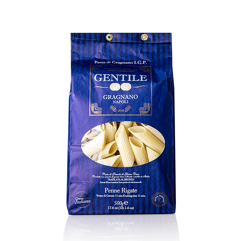 Pastificio Gentile Gragnano IGP - Penne rigate, bronzeformet, 500 g