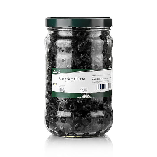 Sorte oliven, med sten, tørrede, al Forno (fra ovnen), 1,1 kg