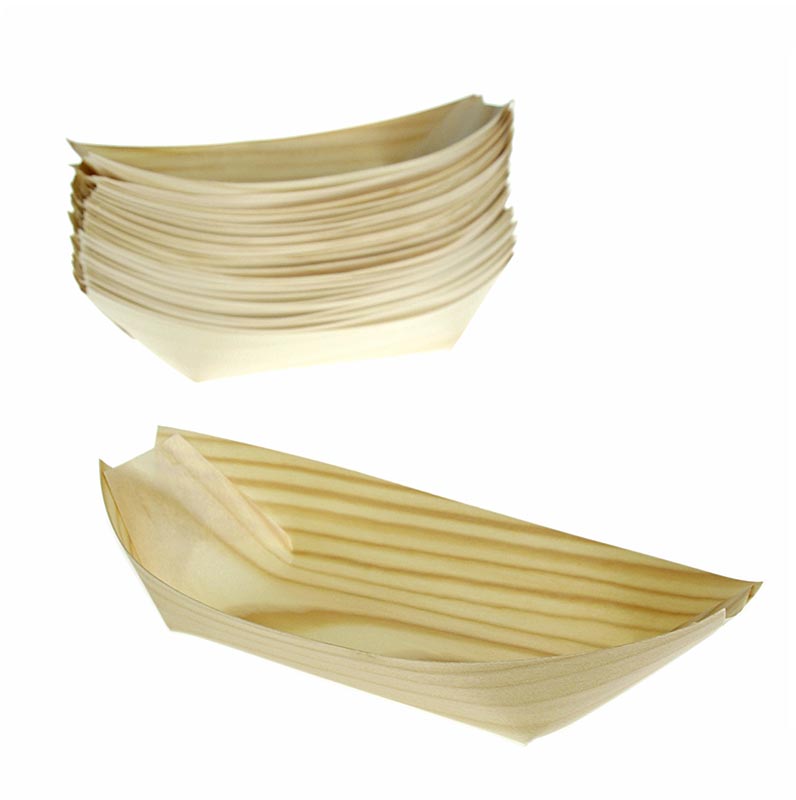 Engangsbåd af træ, ca. 22 cm, varmebestandig op til 180 °C, 50 stk.