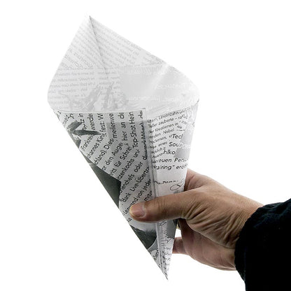 Engangsposer til fish & chips/pommes frites, med avistryk, 21 cm, 1.050 stk