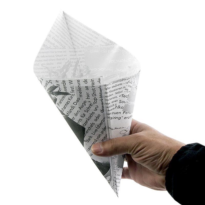 Engangs snackposer til fish & chips/pommes frites, med avistryk, 17 cm, 1.600 st