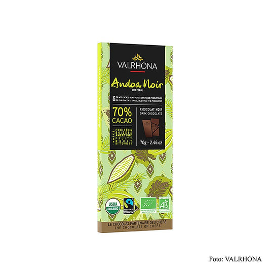 Valrhona Andoa Noire, mørk couverture, plade, 70 % kakao, økologisk, 70 g