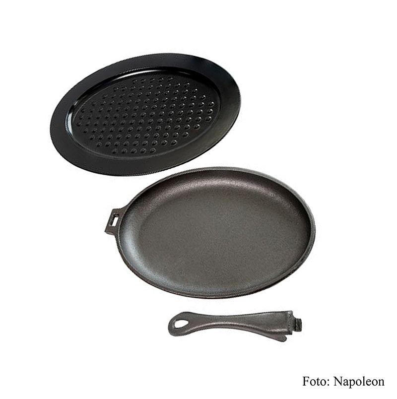 Napoleon grilltilbehør - Oval støbejernspande, aftagelig. Håndtag, silikonebund, 3 tlg.