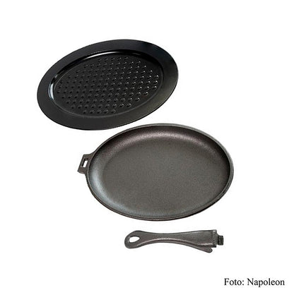 Napoleon grilltilbehør - Oval støbejernspande, aftagelig. Håndtag, silikonebund, 3 tlg.