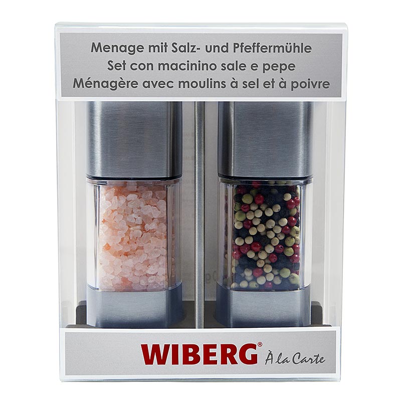 Wiberg krydderisæt med salt- og peberkværn 140/65 g, med keramisk kværn, 16,8 cm