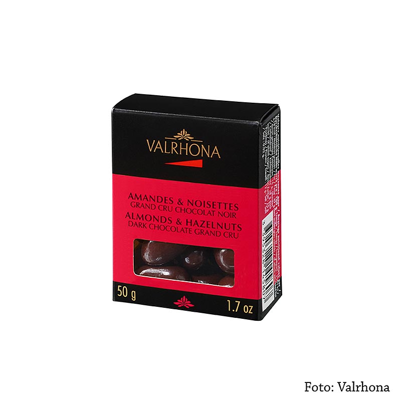 Valrhona Equinoxe kugler – mandler/hasselnødder i mørk chokolade, 50 g
