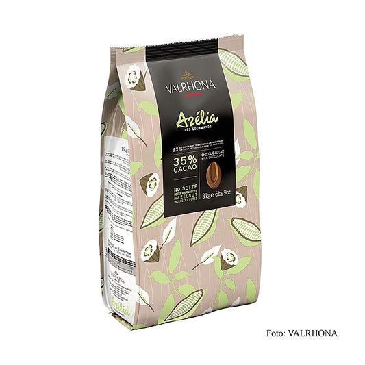 Valrhona Azélia, hasselnøddekouverture, 35 %, callets, 3 kg